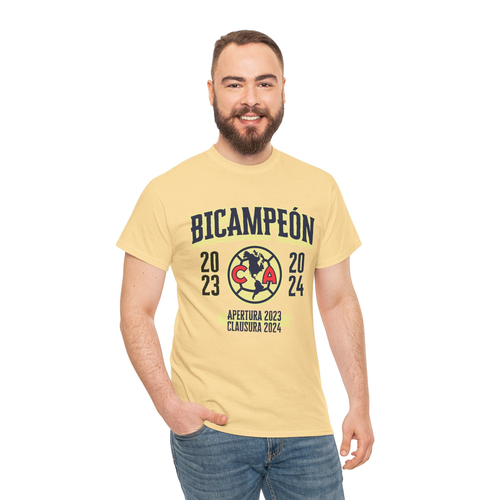 Club America Unisex Tee - Bicampeon (Blanco y Amarillo)
