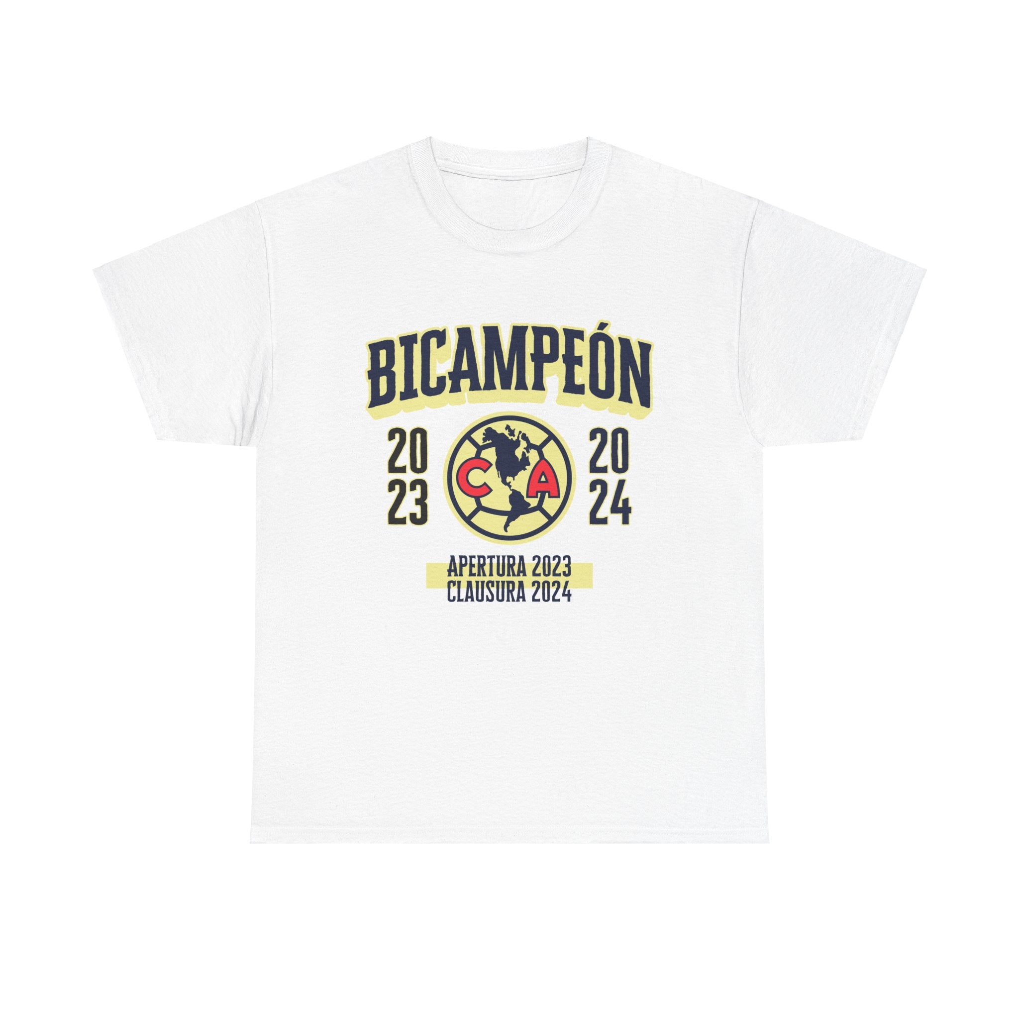 Club America Unisex Tee - Bicampeon (Blanco y Amarillo)