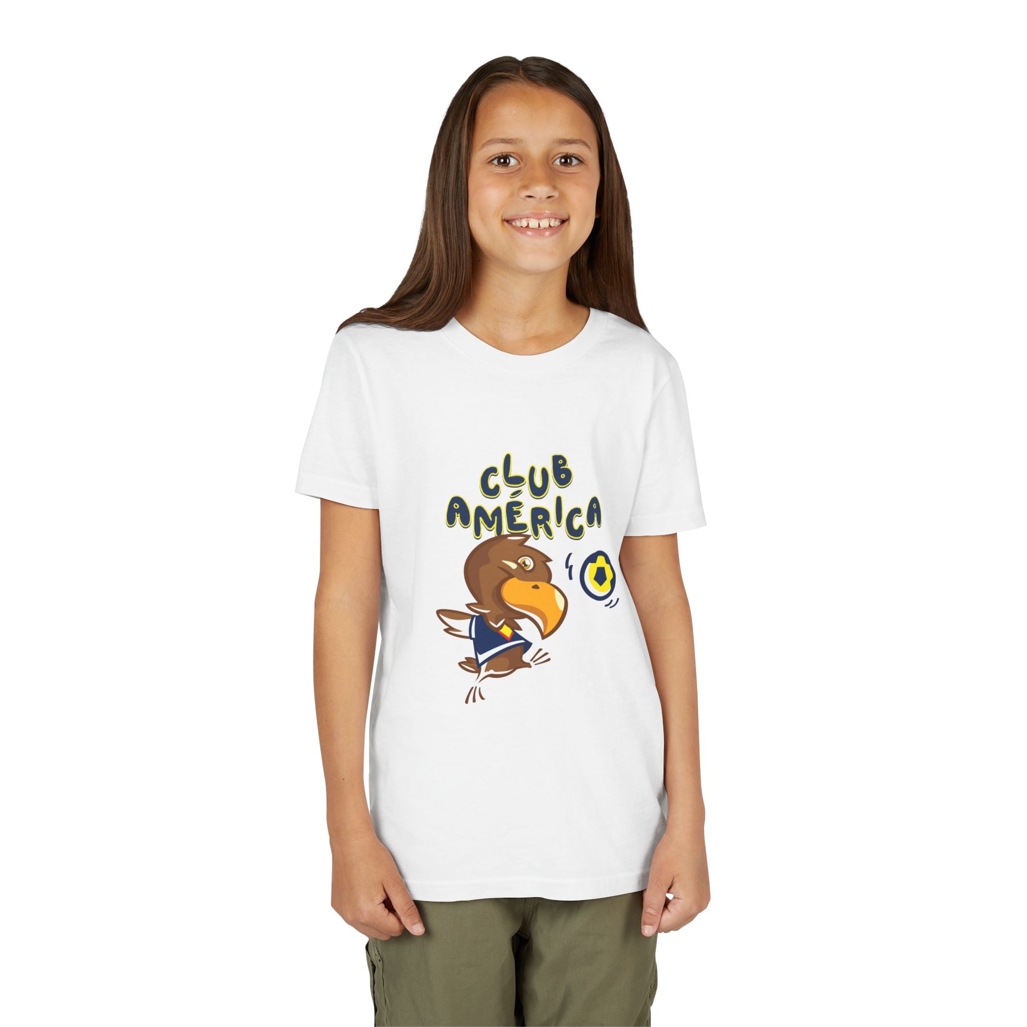 Club América Youth Kids Tee - Collection, Eagle Mascot, Yellow & Blue Colors