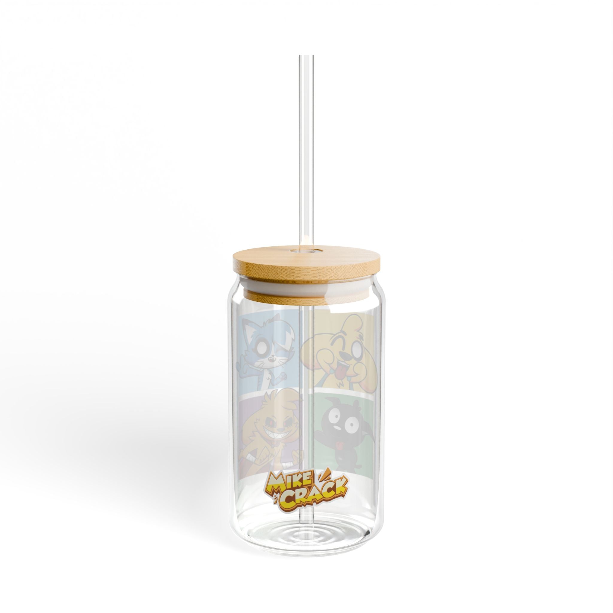 Mikecrack Glass Cup with Lid and Straw