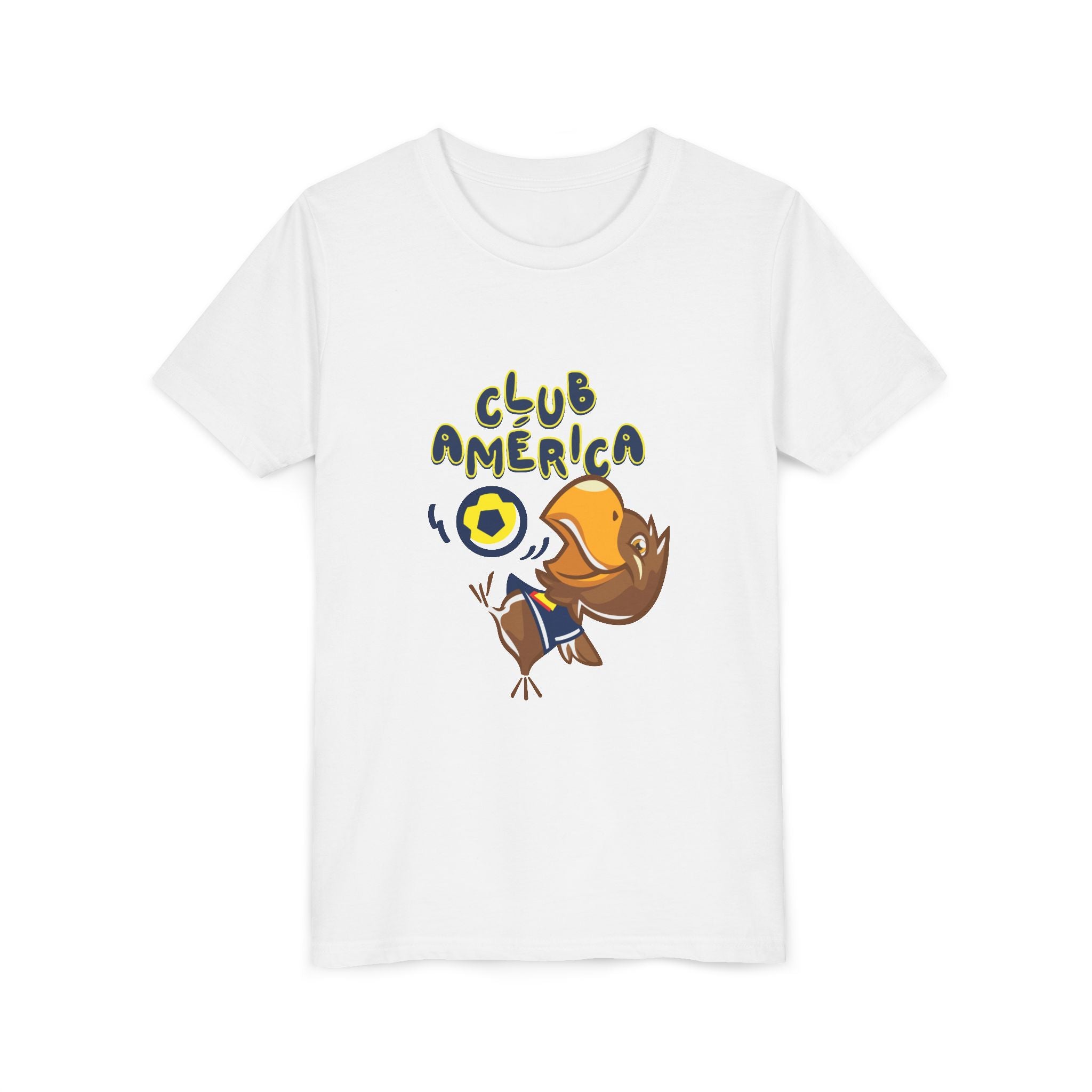 Club América Youth Kids Tee - Collection, Eagle Mascot, Yellow & Blue Colors