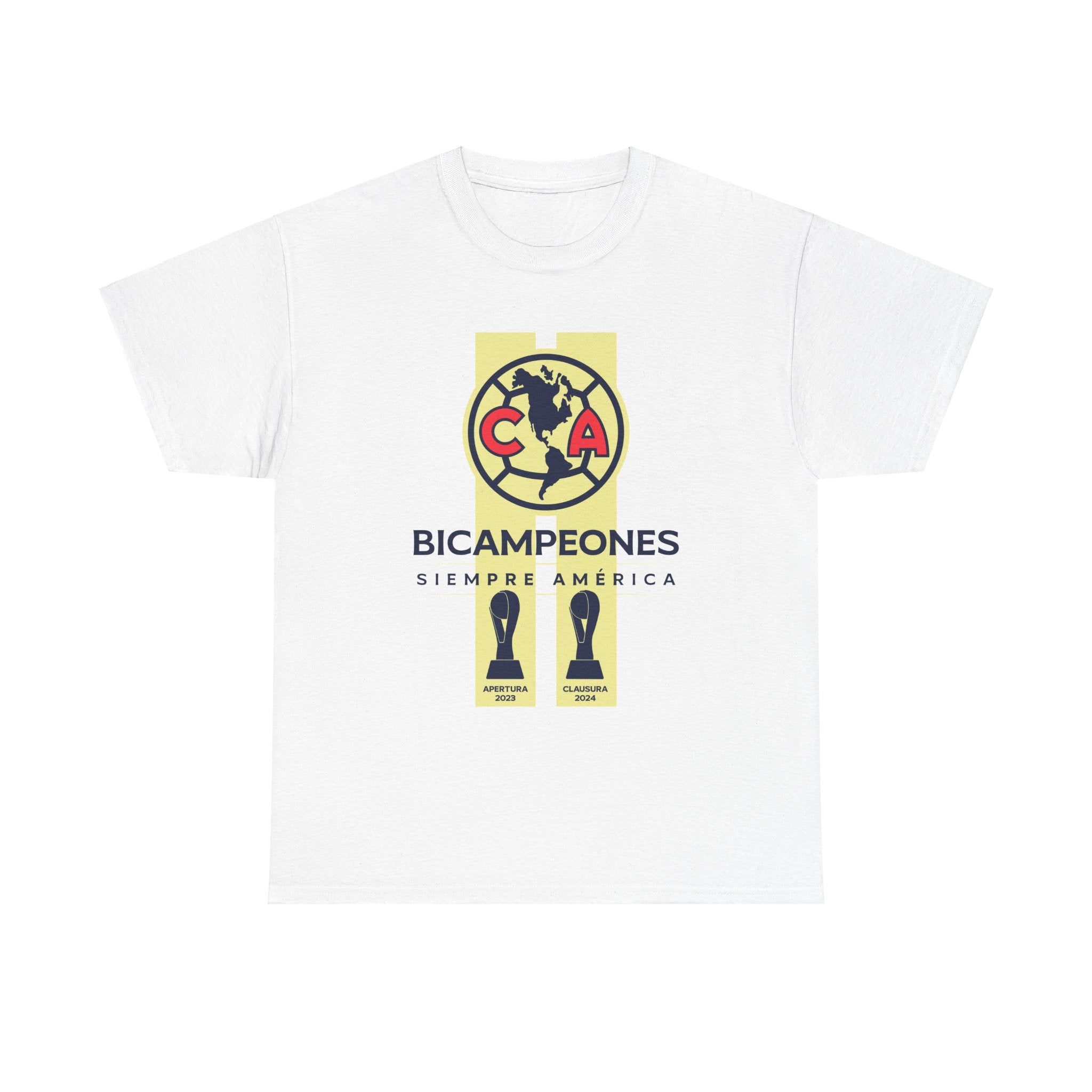 Club America Unisex Tee - Bicampeon Siempre America (Blanco y Amarillo)