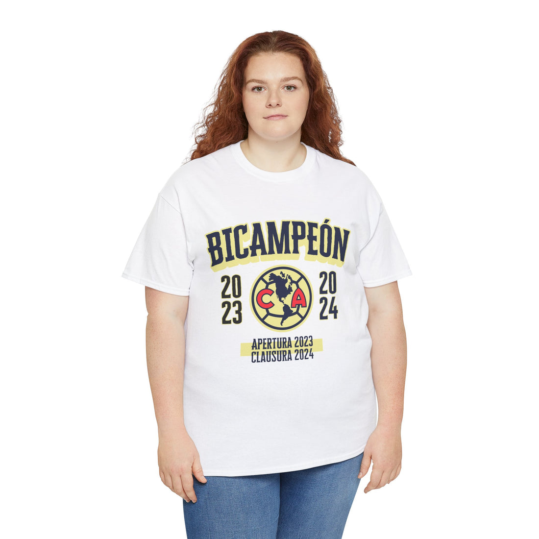 Club America Unisex Tee - Bicampeon (Blanco y Amarillo)