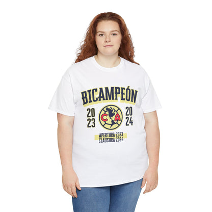 Club America Unisex Tee - Bicampeon (Blanco y Amarillo)
