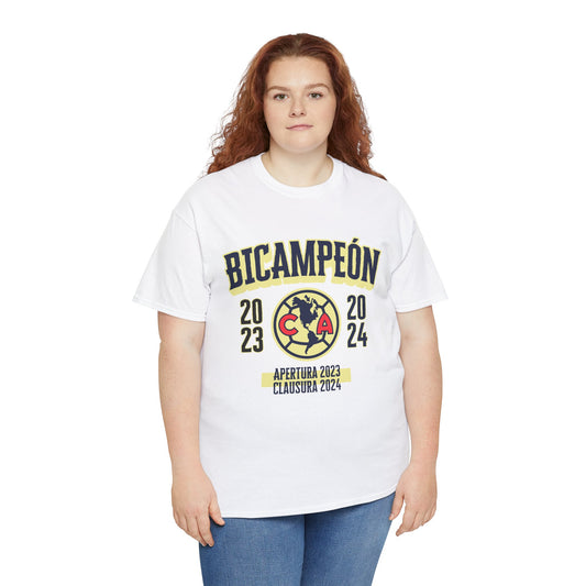 Club America Unisex Tee - Bicampeon (Blanco y Amarillo)