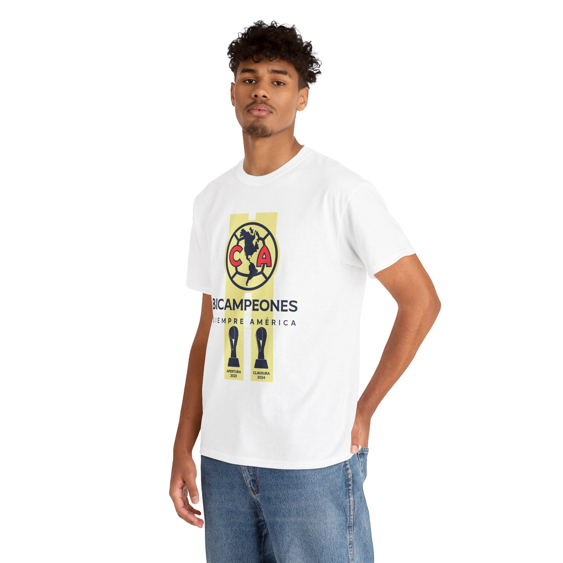 Club America Unisex Tee - Bicampeon Siempre America (Blanco y Amarillo)