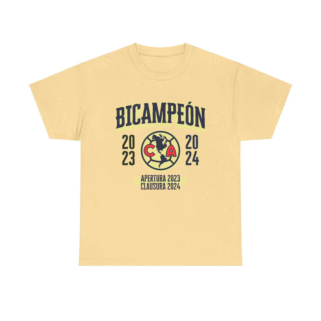 Club America Unisex Tee - Bicampeon (Blanco y Amarillo)