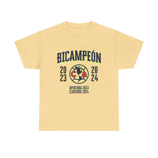 Club America Unisex Tee - Bicampeon (Blanco y Amarillo)