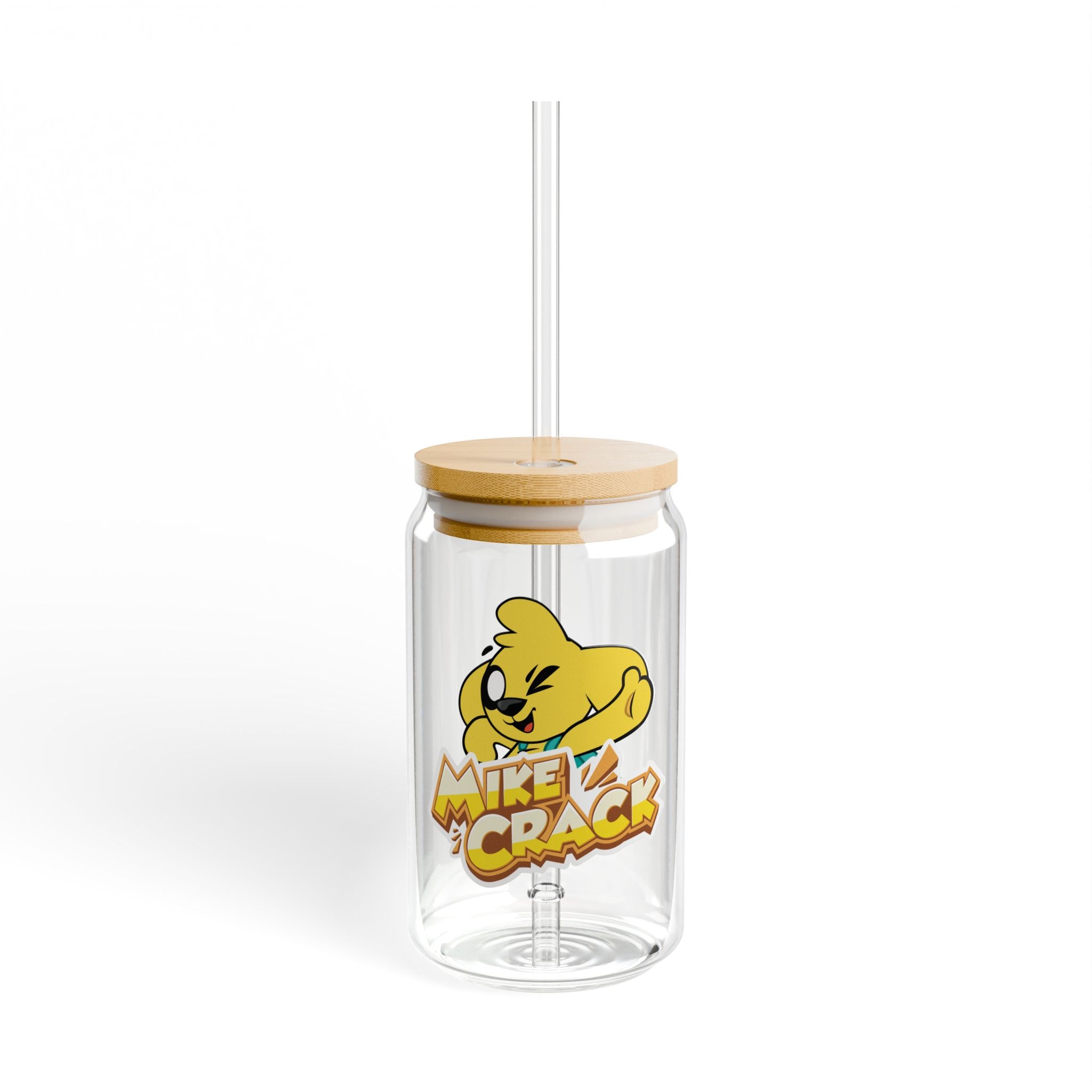 Mikecrack Glass Cup with Lid and Straw
