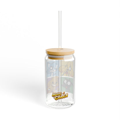 Mikecrack Glass Cup with Lid and Straw