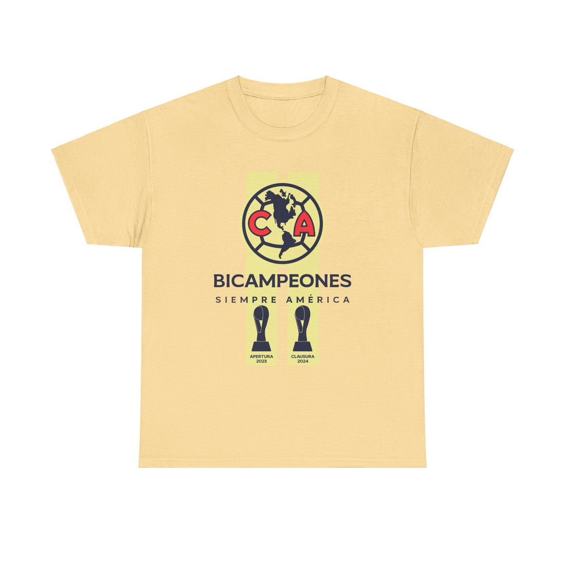 Club America Unisex Tee - Bicampeon Siempre America (Blanco y Amarillo)