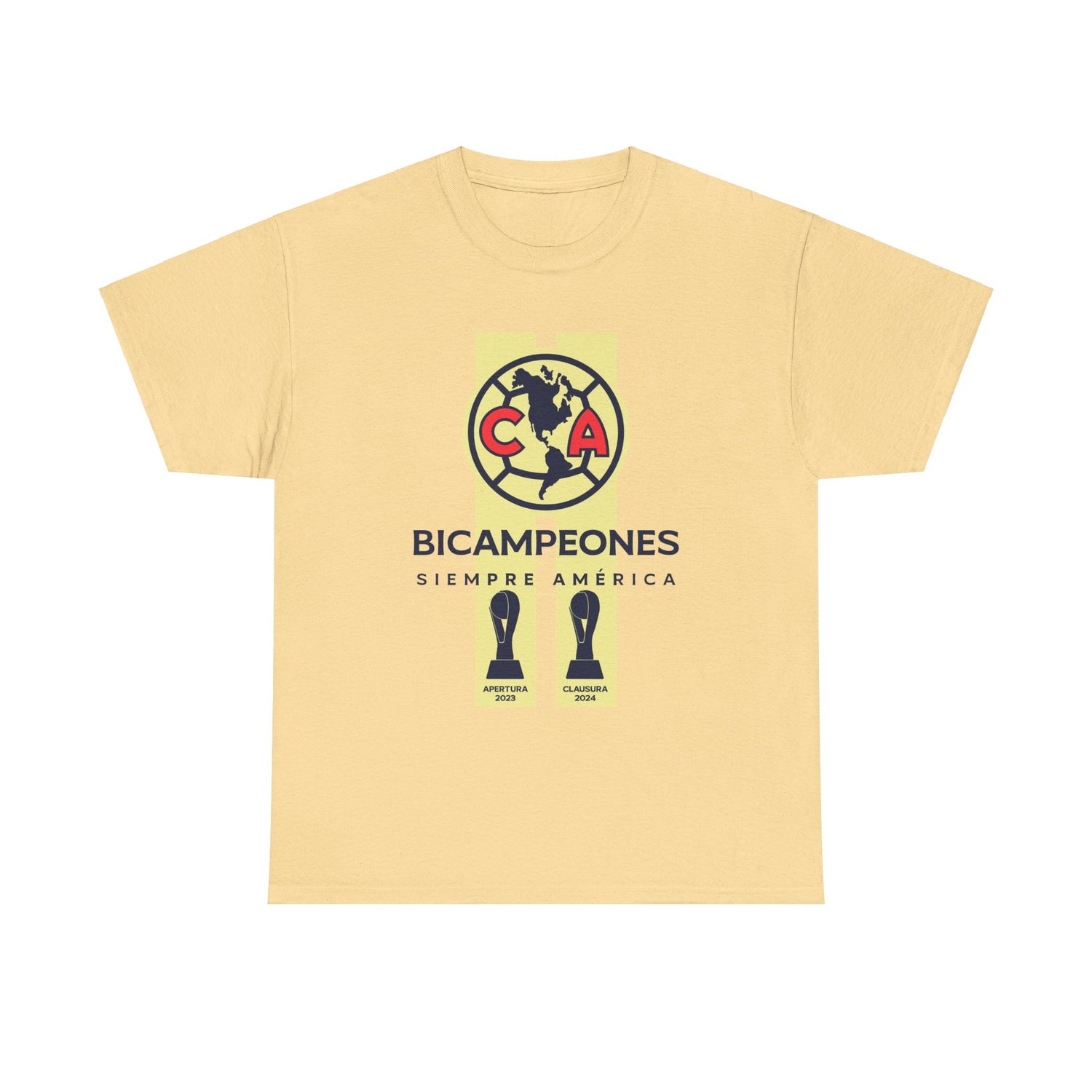 Club America Unisex Tee - Bicampeon Siempre America (Blanco y Amarillo)