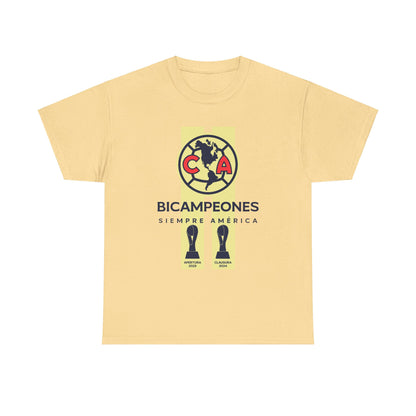 Club America Unisex Tee - Bicampeon Siempre America (Blanco y Amarillo)